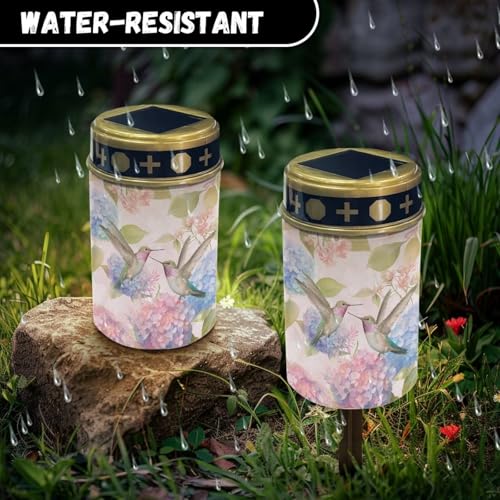 Image of Hummingbird Floral Solar Grave Lights for Cemetery Flameless Solar Powered Light for Prayer Waterproof Cemetery Solar Lights for Cemetery Grave Decor Candle Lamp