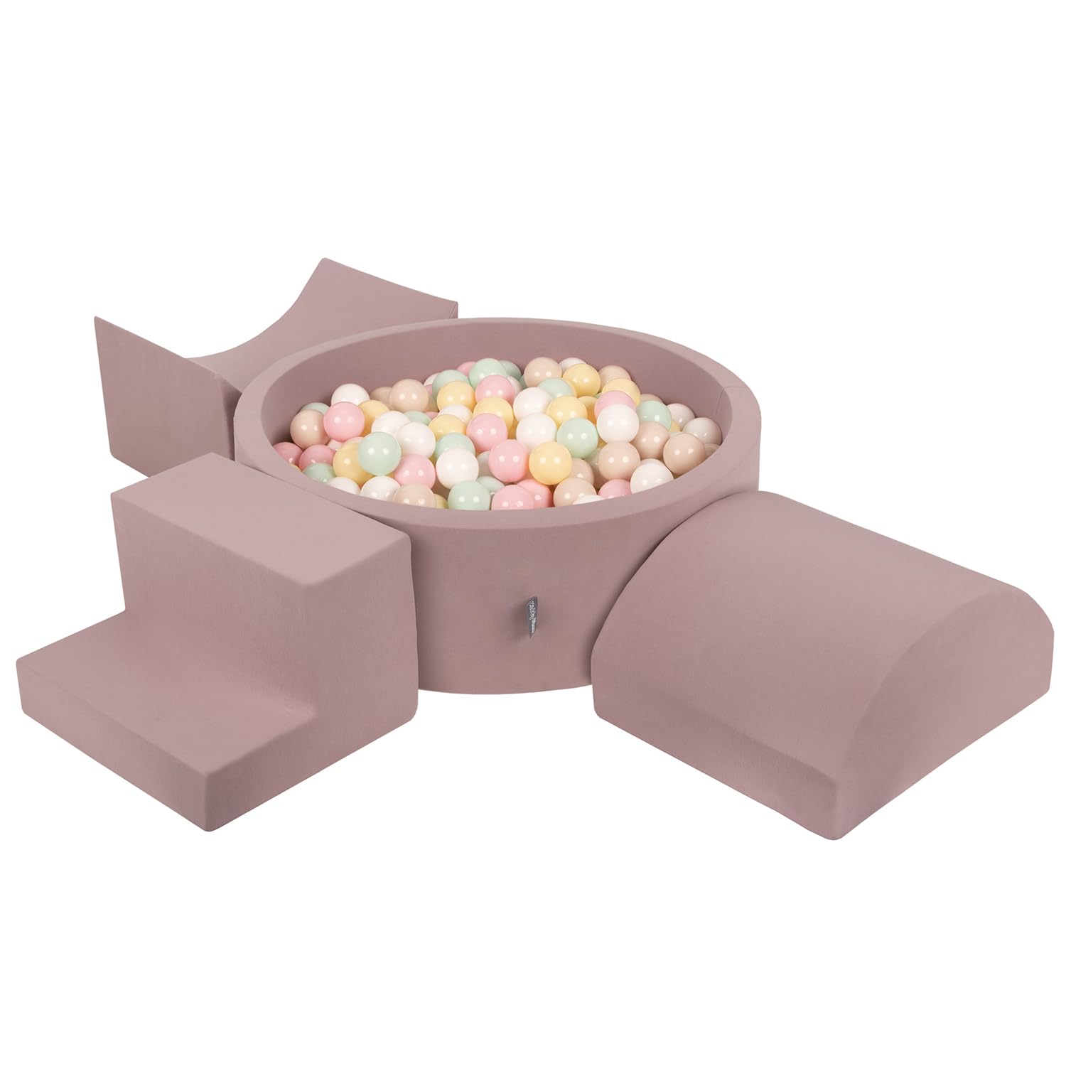KiddyMoon Foam Playground For Kids With Round Ballpit (300 Balls ∅ 7Cm/2.75In) Soft Obstacles Course And Ball Pool, Heather: Pastel Beige/Pastel Yellow/White/Mint/Powder Pink