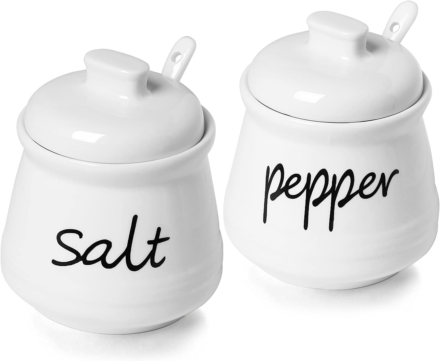 Ceramic Salt and Pepper Bowls with Lid and Spoon 12oz (White)