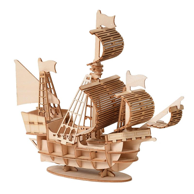 3D Wooden Sailing Ship Puzzle, Glue Free Assembly, Brainteaser Model Kit, 200x76x180mm,DIY Brain Teaser, Glue-Free Assembly, Educational Building Toy, Home & Office Desk Decor, Gift Idea-image-1