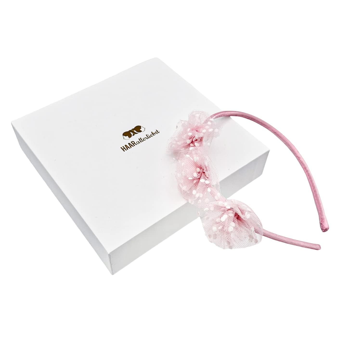 Cerchietto per capelli con fiori per ragazze – Accessori con tulle rosa e pois b