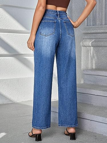 Image of DEELMO Women's Wide Leg Denim Jeans High Rise Loose Fit | Stretchy Casual Straight Pants Trendy | Comfortable Everyday Fashion Jeans for Women