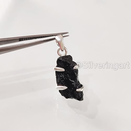 Miniatura 5 de Rough Black Tourmaline Pendant, Natural Black Tourmaline Pendant, October Birthstone, Womens Pendant Necklace, 925 Sterling Silver, Christmas,