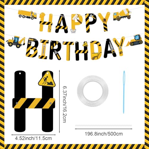 Image of Hooqict Happy Birthday Banner Construction Birthday Party Supplies for Kids Boys 1st 2nd 3rd Construction Party Banner Garland Decorations Excavator Dump Truck Tractor Sign