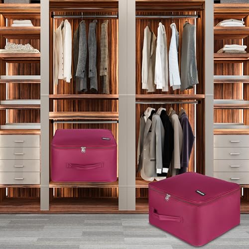 Image of M MEDLER Adex Nylon Wardrobe Organizer Bag | Moisture-Proof Clothes Storage Box & Saree Cover with Zipper & Handle | Square (Red, 38x38x24 cm) - PACK OF 4