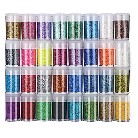 Aokyom Glitzer Puder Set,Glitzer Basteln in 32 Farben,Buntes Glitzerpulver Feine Glitzer Pulver Bastelglitzer für Körper & Gesicht, Kosmetik & Basteln, Dekoration, 32 x 5g (160g) Cover