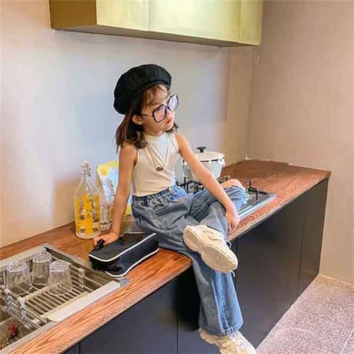 Kids Girls Ripped Straight Jeans Elastic High Waist Streetwear Denim Pants Stylish Baggy Trousers for Youth Girls4