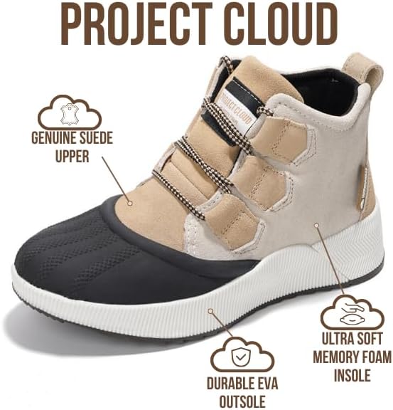 Project Cloud Waterproof Snow Boots for Women - Memory Foam Insole Non-Slip Womens Snow Boots & Winter Shoes with Shoe Lace - Lightweight Indoor Outdoor Shoes (Rhianon, BEIG, 7.5) - Image 3