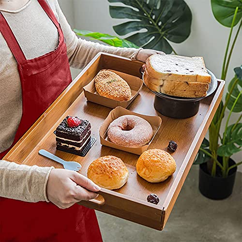 Vassoio da Portata in Bambù, Vassoio in Bambù Rettangolare, Vassoio in Legno con Manici, Vassoio da Te in Legno, Vassoi da Cucina per Pane, Frutta, Caffè, Tè, Snack, Latte, Pasto(38 x 25 x 4 cm) - immagine 5