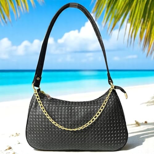 Image of DAISY STAR Woven Textured Shoulder Bag with Gold Chain Detail II Shoulder Handbag for Girl & Women II