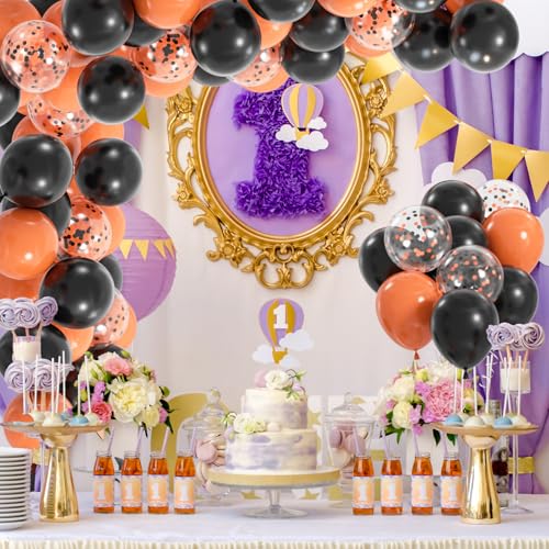 Image of 100pcs Black Orange Balloons, 12 inch Halloween Balloons, Orange and Black Confetti Party Balloon for Birthday, Class of 2025 Graduation Party Decorations