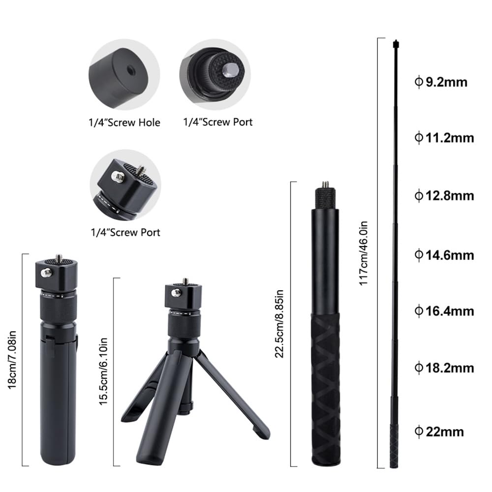 Bullet Time Bundle Handle Tripod Rotating Grip with Invisible Selfie Stick for Insta 360 x4/x3 DJI Pocket 3 Gopro UniversalAction Camera (47inches Set)