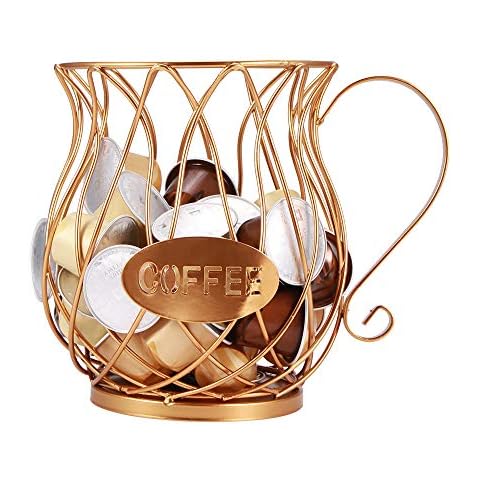 TIEMORE Kaffee Kapsel Korb, Kaffee Pod Organizer, Kaffee Kapsel Pod Aufbewahrungskorb, Kaffee Kapselhalter Design Original Schwarz, Perfektes Kaffee Zubehör Große Kapazität (Gold, A) Cover