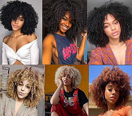 Keat Short Curly Afro Kinky Wigs For Black Women, Black Fluffy Big Hair Replacement Wig With Bangs, Cute Natural Looking Heat Resistant Full Synthetic Wig For Daily Party K011Bk #TOP4