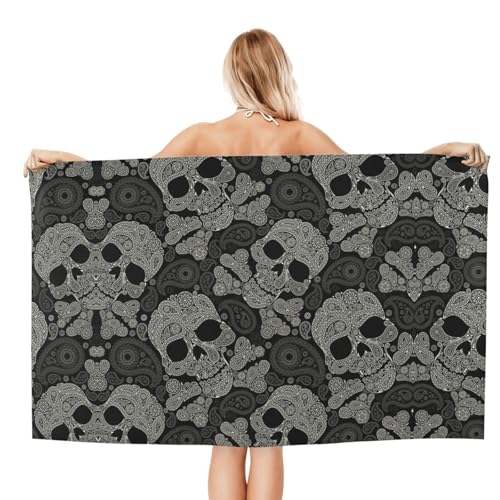 Serviette de bain microfibre ultra douce imprimé tête de mort - 3