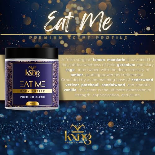 Image of KXNG Cosmetics Organic Shea Body Butter Cream - 8oz | Whipped Body Butter for Men & Women with Shea, Cocoa, Mango & Coconut Oil | Deep Hydration for Dry Skin, Hands & Feet - Eat Me XL