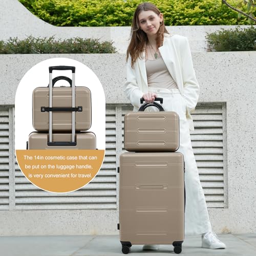 Image of 6 Pcs ABS Hardshell Luggage Set Spinner Wheel Suitcase Suitcase Khaki