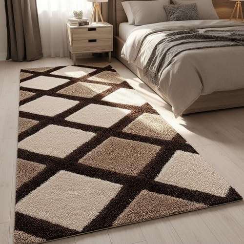 Image of Carpet for Hallway, Kitchen, and Modern Interiors, Cozy Shag Runner for Living Room, Entryway & Office Decor Size 1.5x4 feet Coffee line