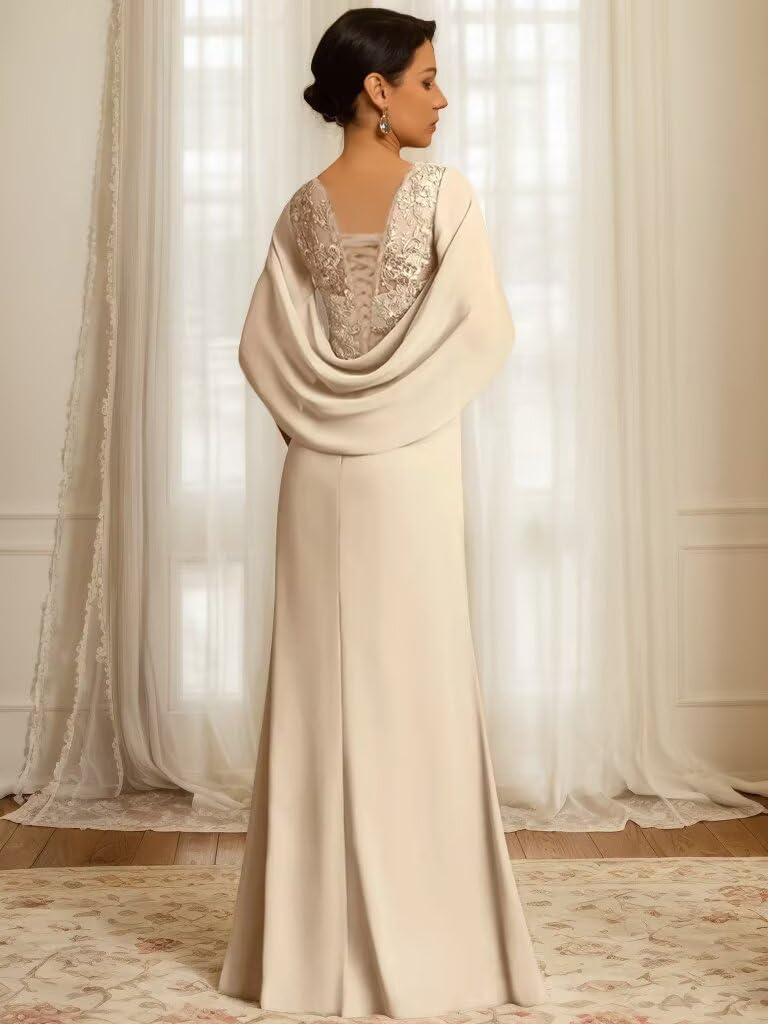 Chiffon Long Mother of The Bride Dress for Women Applique V Neck Grandmother of The Groom Dresses with Sleeve