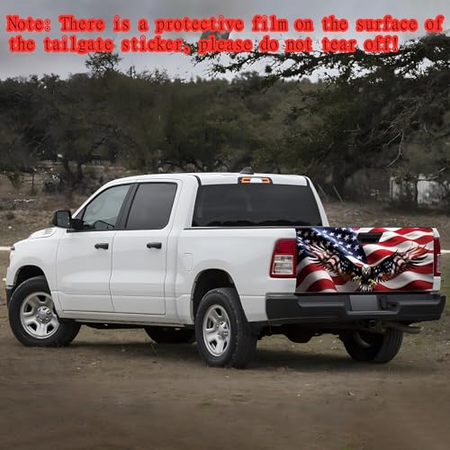 Image of Turck Tailgate Wraps Decals - 66x23.6 in Tailgate Decals for Trucks, Egale Flag Tailgate Graphics for Trucks Pickup Personalized Decoration, American Flag Tailgate Decal