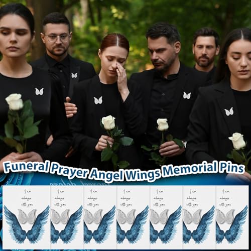 Image of Liliaafar 30 Sets Funeral Favors for Guests Bulk Butterfly /Feather /Wing Lapel Pins Life Favors Memorial Enamel Pins with Cards for Who Loss Loved One