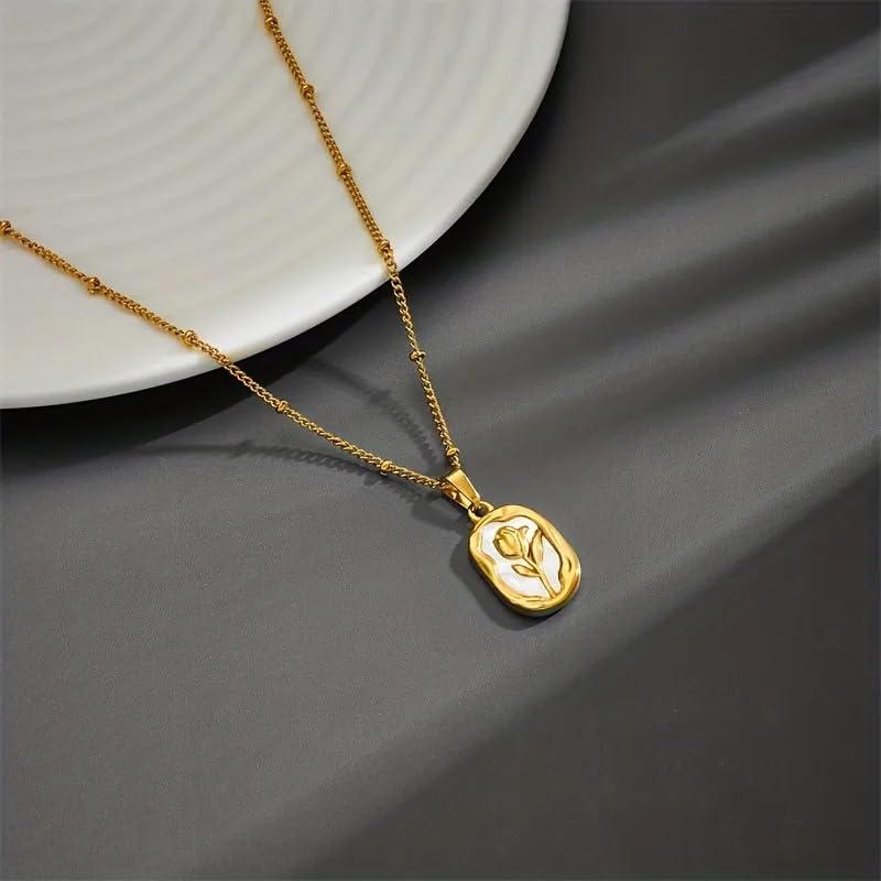Image of Vintage Rose Necklace Set For Women Stylish | Anti Tarnish Waterproof Stainless Steel Chain Pendant Necklaces Jewelry for Love | Gold Plated Jewellery Accessories for Woman & Girls | Birthday Gift for Wife & Girlfriend