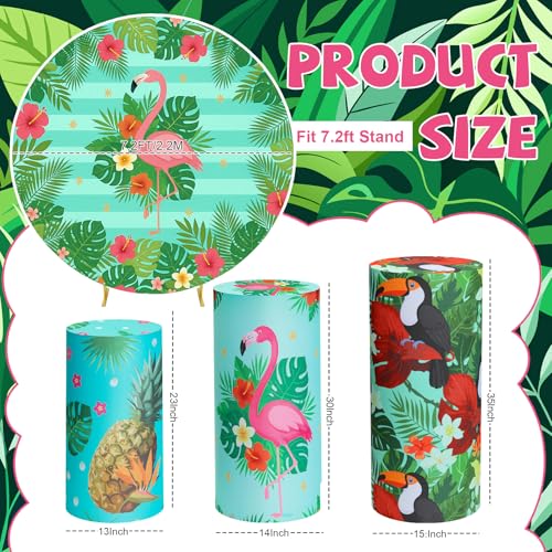 Mindsoft Set of 4 Flamingos Cylinder Stand Covers for Hawaiian Luau Tropical Party, Summer Pool Cylinder Pedestal Covers, 7.2ft Round Backdrop Cover for Party Backdrop Decor Table Display(Flamingos) by Mindsoft - Used condition - Image 2