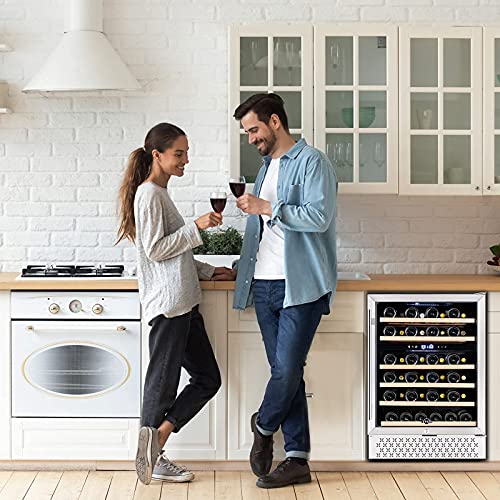 Image of Tylza 24 Inch Wine Fridge, Dual Zone 54 Bottles Wine Refrigerator, Built-In or Freestanding, Safety Lock, Double-Layer Glass Door, Adjustable Shelves, Wine Cooler Refrigerator for Home Bar Kitchen