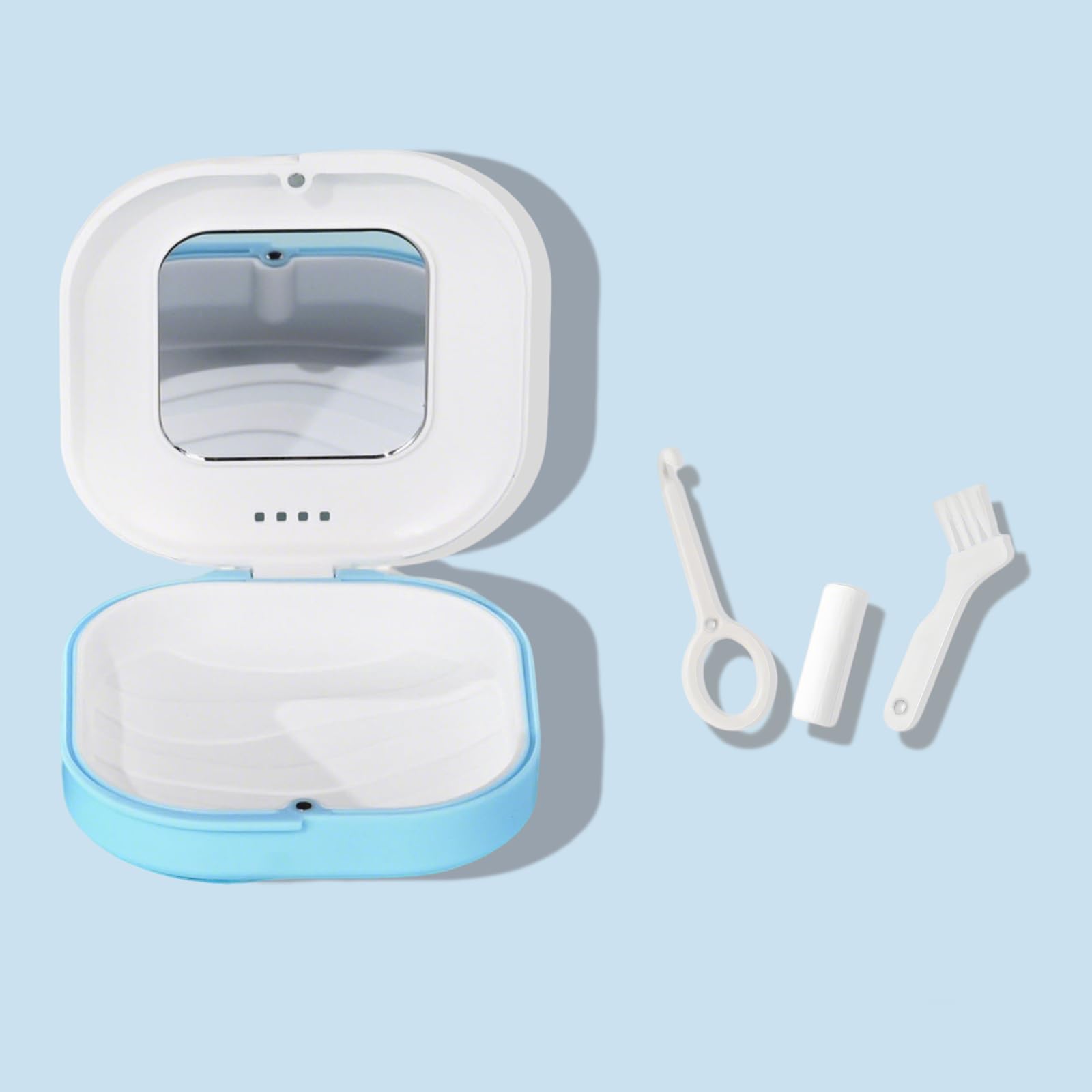 Retainer Storage Case with Chewing Removal Tool Cleaning Brush Built in Mirror Orthodontic Retainer Case