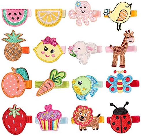 inSowni 16 Pack Embroidery Cute Fruit Animal Fully Lined Alligator Hair Clips Accessories Barrettes for Baby Girl Toddlers Infants Kids Teens One Size