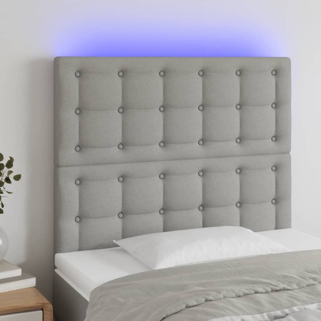 Cabecero de cama LED gris claro, 80 x 5 x 118/128 cm, altura ajustable con tiras USB RGB, cojín de tela resistente, cojín de pared moderno, adecuado para jóvenes y adultos en el dormitorio