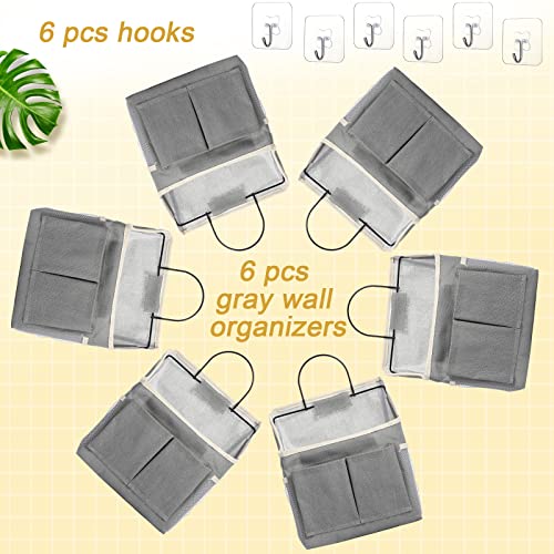 6 Pack Wall Hanging Storage Bag Bulk, Wall Hanging Organizer With Pockets, Linen Cotton Wall Pouch Basket With Sticky Hooks For Over The Door Closet Bathroom Bedroom Kitchen Dorm Room (Gray) #TOP3