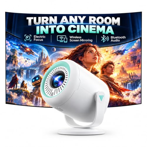 Mini Projector, Nasin VF211 Portable WiFi Bluetooth 1080P Electric Focus | White & Mint Green Color,1.5 lbs Lightweight,Wireless Mirroring iOS Android,40-170 inch Big Display,HDMI USB Type-C Ports