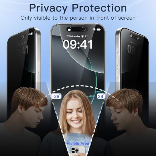 Image of JETech Privacy Full Coverage Screen Protector for iPhone 16 Pro 6.3-Inch, Black Edge Anti-Spy Tempered Glass Film with Easy Installation Tool, Case-Friendly, 2-Pack