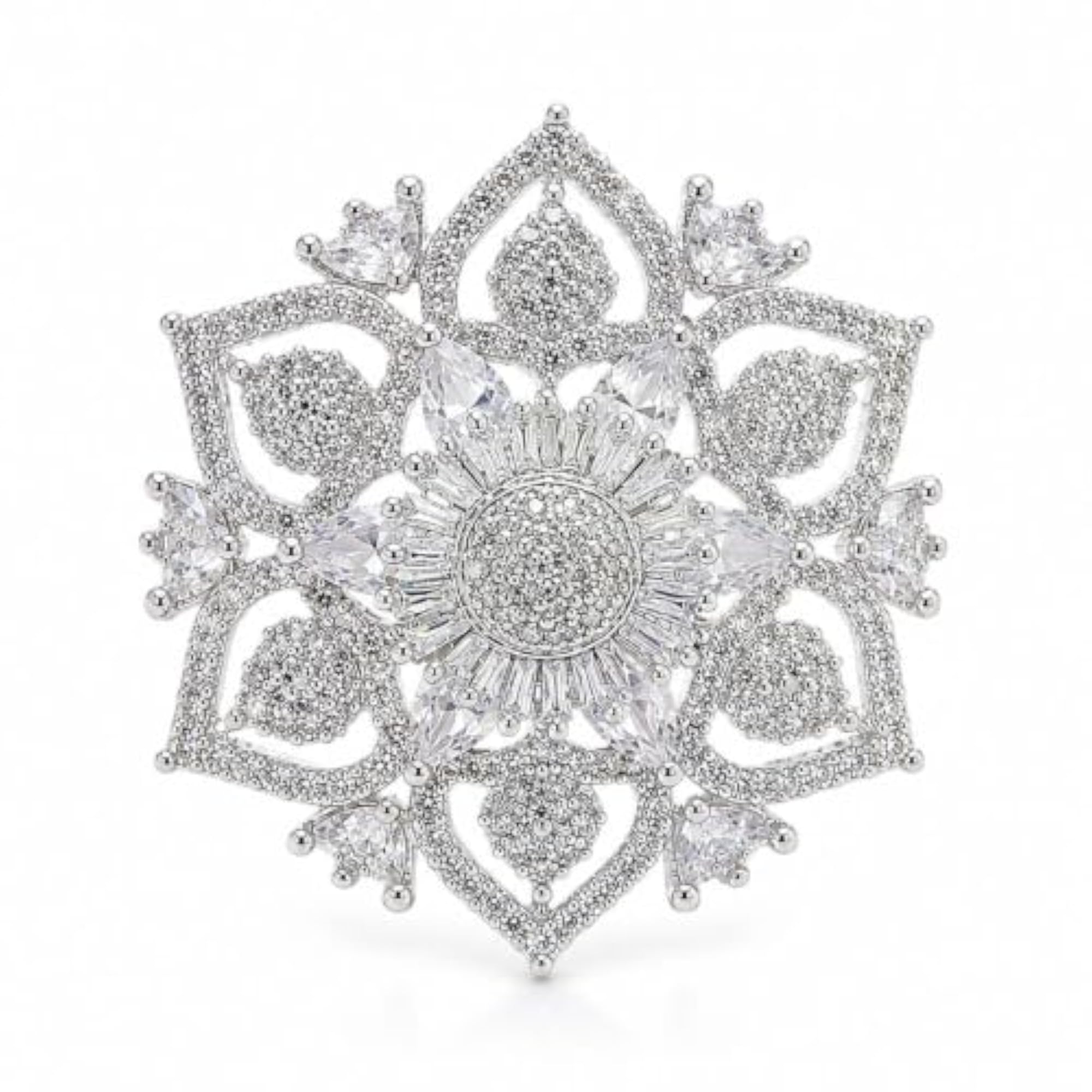 Women's Silver-Tone Floral Crystal Statement Ring