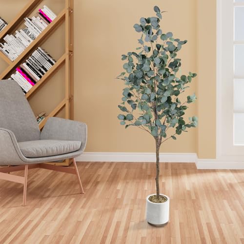 Image of Artificial Eucalyptus Tree, 6FT Tall Faux Eucalyptus Tree, Artificial Plants with Realistic Trunk and Lifelike Leaves for Home Office Decor 6FT Fake Eucalyptus Tree for Home House Office Decor.