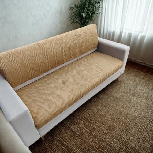 Image of Homerz Premium Velvet Sofa Cover Panel | Soft & Velvety Fabric | Rich Vibrant Colours | Sofa Protector for Living Room (Mustard, 1 Seater, Seat Cover with Backrest)