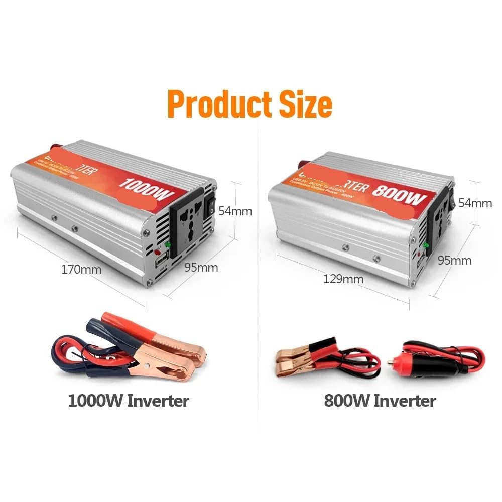 Inversor de potencia Inversor de corriente alterna for coche de 12 V, 200 W a 1000 W, con cargador de onda sinusoidal USB de 5 V.(400W)