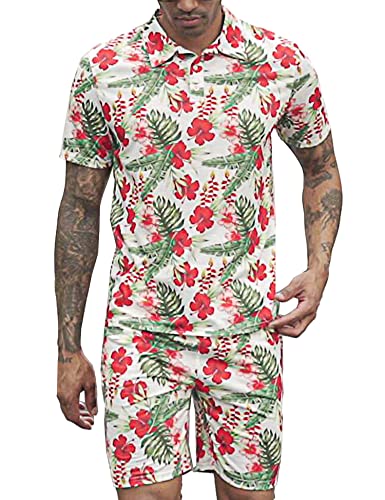 Daupanzees Men's 2 Pieces Shirt Set Short Sleeve Fashion Summer Tracksuits Casual Set