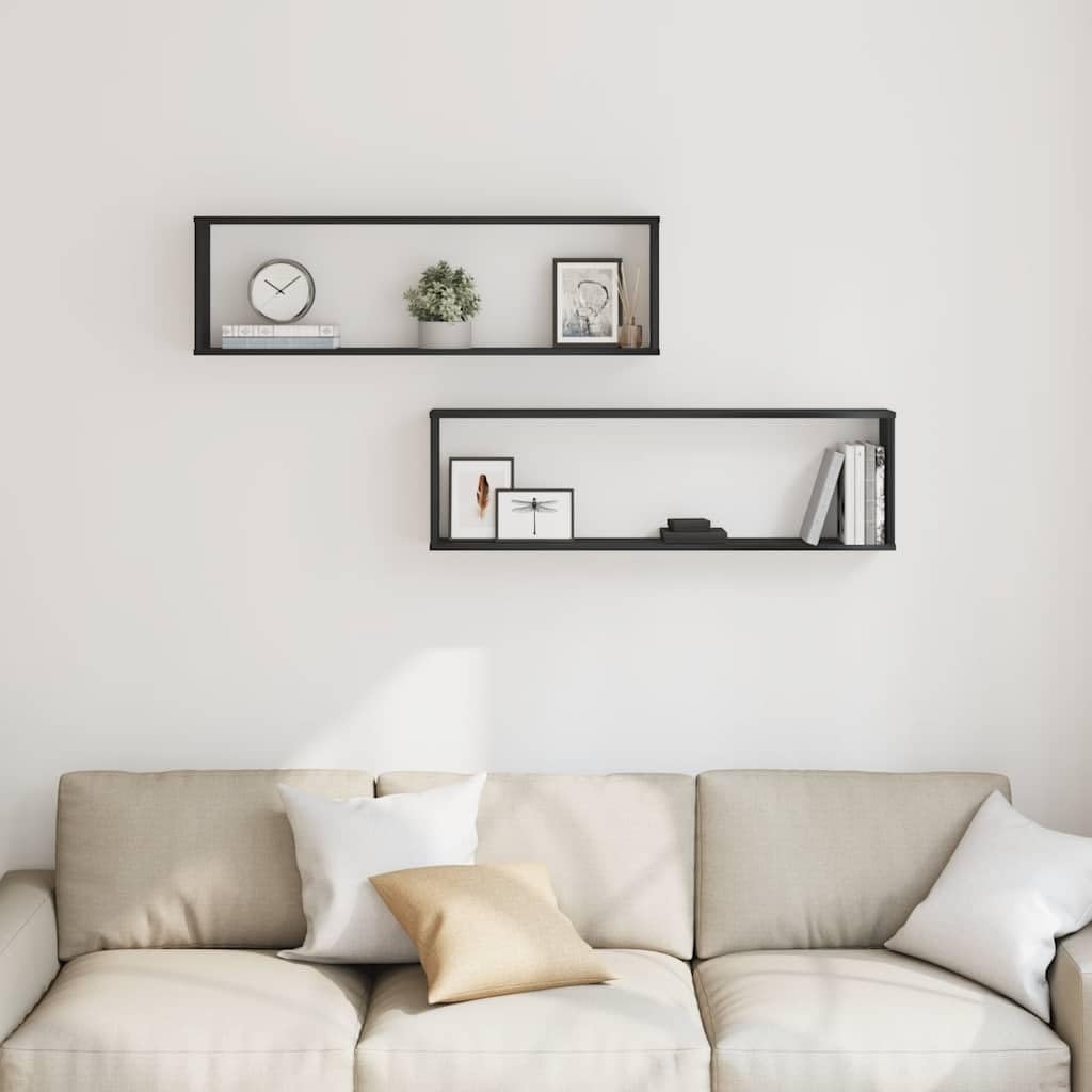 Homgoday Estantes cúbicos de Pared 2 uds Roble Negro 100x15x30 cm Estantería de Pared Colgante Flotante Almacenamiento Espacio Decoración Artículos Diarios en Familia