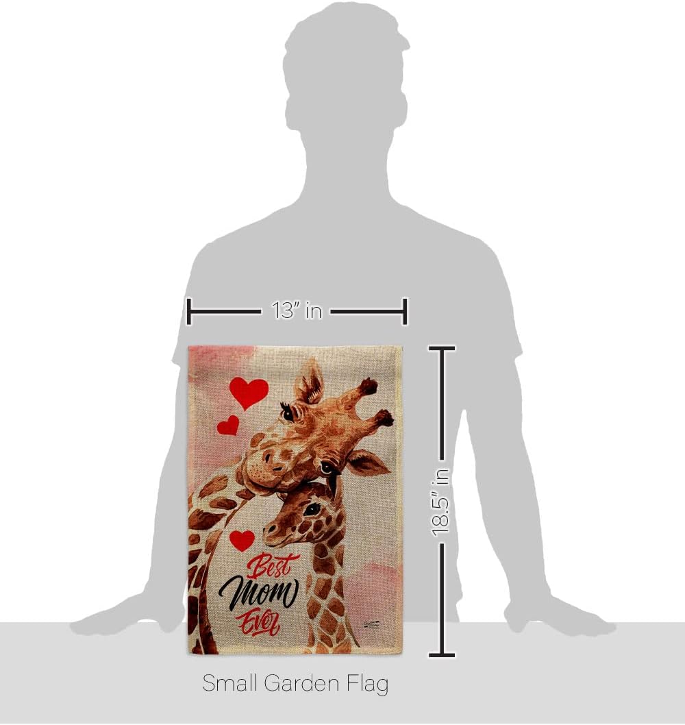 Mommy Giraffe Burlap Garden Flag - Family Mother's Day Mom Mama Grandma Love Flowers Parent Sibling Relatives Grandparent - House Banner Small Yard Gift Double-Sided Made In USA 13 X 18.5