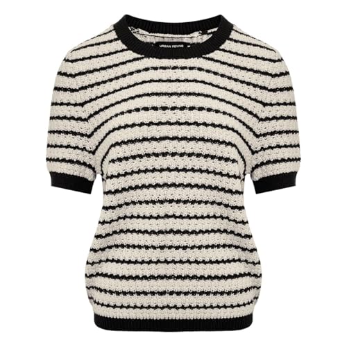 Image of URBAN REVIVO Women's Short Sleeve Sweaters Crewneck Knit Tops Casual Striped 2025 Trendy Soft Summer Blouses