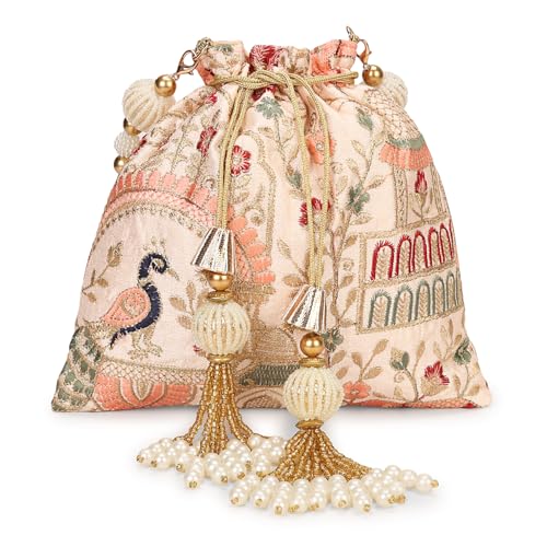 Image of LONGING TO BUY Indian Ethnic Pearls & Sequence Potli Bag for Women, Wedding Potli Bag and For Ethnic Wear