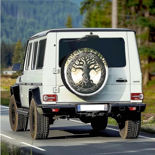 Image of Tree of Life Spare Tire Cover PU Leather, Wheel Protector Tyre Cover Weatherproof Universal for Trailer RV SUV Truck Travel Trailer Camper, Accessories 14 inch Fits Tire Diameter 23.6 inch-27.5 inch