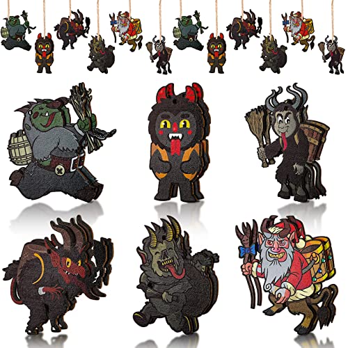 Vicenpal 12 Pack Krampus Christmas Ornaments 6 Styles Wooden,Funny Style
