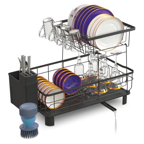 Genérico Escurreplatos Fregadero, Seca Platos, Organizador de Platos de Cocina, Acero al Carbono, escurridor, escurreplatos y Vasos de Cocina, Drenaje Giratorio, Cocina.