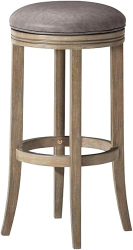 Maven Lane Eva Taburete de bar giratorio de 31 pulgadas de altura de barra sin espalda en acabado de roble recuperado con asiento tapizado de cuero
