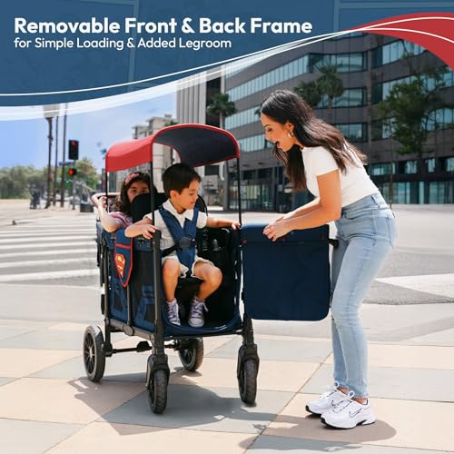 Image of WONDERFOLD W4 Luxe Pro Special Edition Superman Stroller Wagon (4 Seater) - Collapsible Wagon Stroller with Seats with 5-Point Harnesses, Easy Access Zipper Door, and Removable Sun Canopy