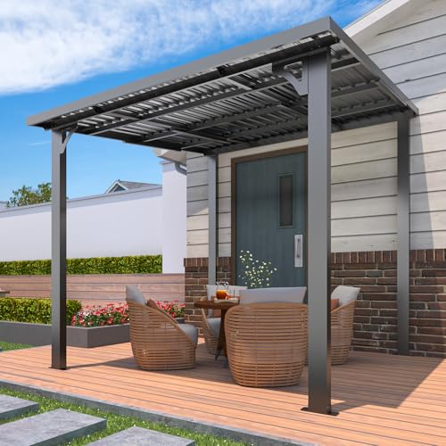 U-MAX 8 x 8 Outdoor Pergola Hardtop Gazebo Wall-Mounted Heavy Duty Lean to Metal Awnings Gazebos on Clearance for Patio Small Galvanized Steel Pergolas and Gazebo for Outdoor Use
