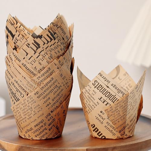 Image of 150 Pieces Tulip Cupcake Muffin Liners Paper Baking Cups Greaseproof Cupcake Wrappers for Birthday Wedding Party Baby Showers Catering Restaurants(Khaki)
